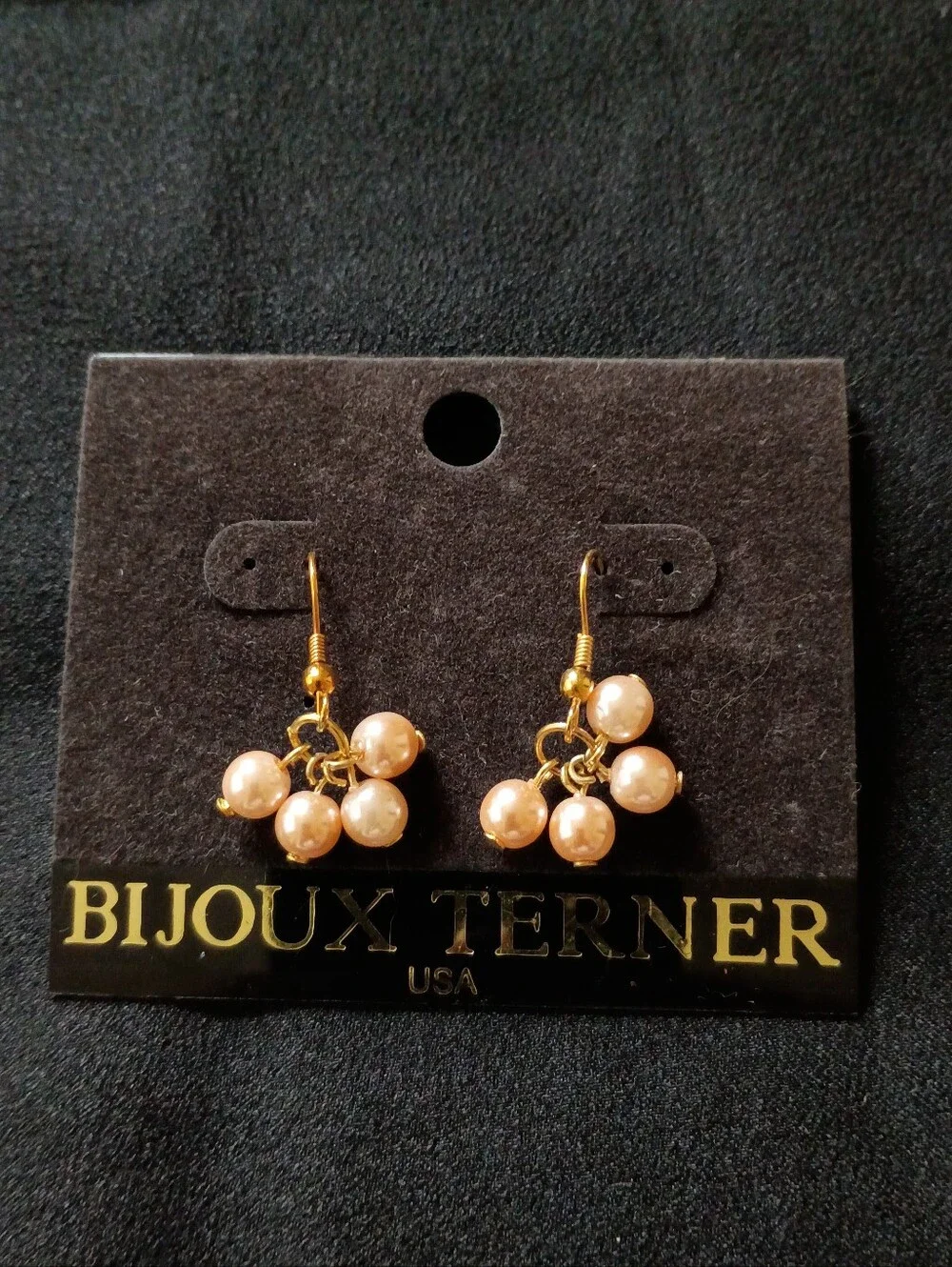 beaded cluster earrings  dangle gold tone Faux Pearl fashion statement jewelry